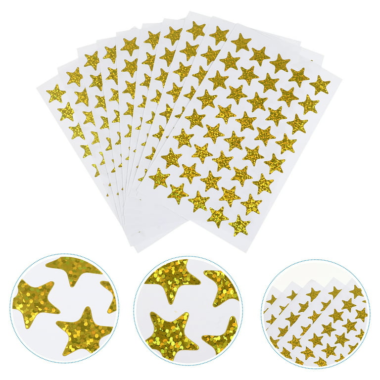 FAZHBARY 6 Sheet Glitter Gold Star Stickers Small Five Star Reward Stickers Yellow Star Stickers