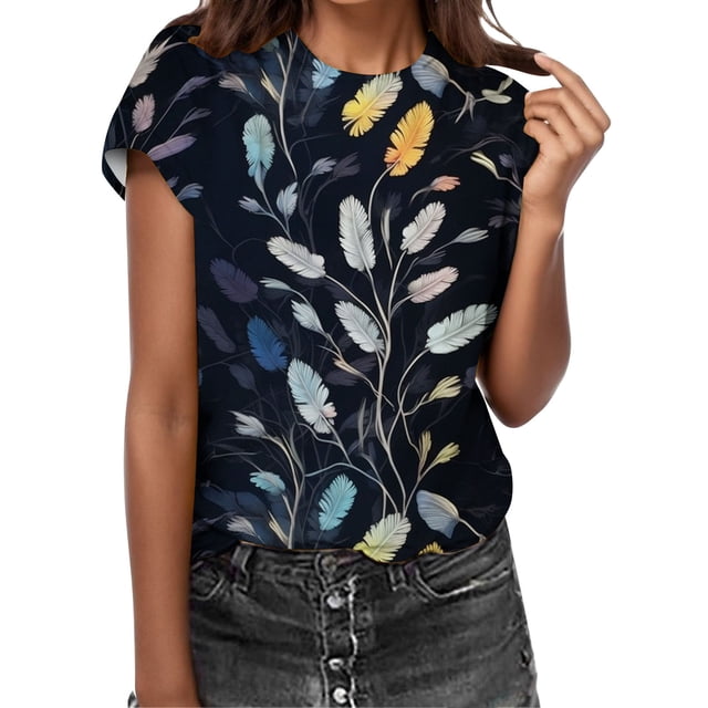 Gibobby Playera Corte clásico para Mujer Camiseta manga corta informal con cuello redondo estampada a la moda para mujer(Azul,G)