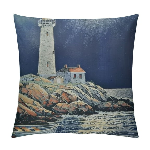 JRXY  Nautical Navy Blue Throw Pillow Covers,Double-Sided Anchor Navigation Lighthouse Compass Sailboat Decorative Pillow Covers,Pillow Case for Outdoor Sofa Couch Home Bed Nautical Decor White