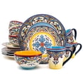 thumbnail image 1 of Euro Ceramica Zanzibar Collection 16 Piece Dinnerware Set Kitchen and Dining, Service for 4, Spanish Floral Design, Multicolor, Blue and Yellow, 1 of 5