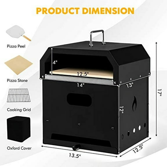ORALNER Pizza Oven Outdoor, 4-in-1 Wood Fired Pizza Oven and Grill Combo W/ 12" Pizza Stone, Pizza Peel, Water-Proof Cover & Grill Grate, Portable Fire Pit Backyard Pizza Maker for