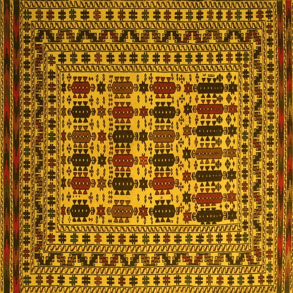 Ahgly Company Machine Washable Indoor Square Southwestern Yellow Country Area Rugs, 3' Square