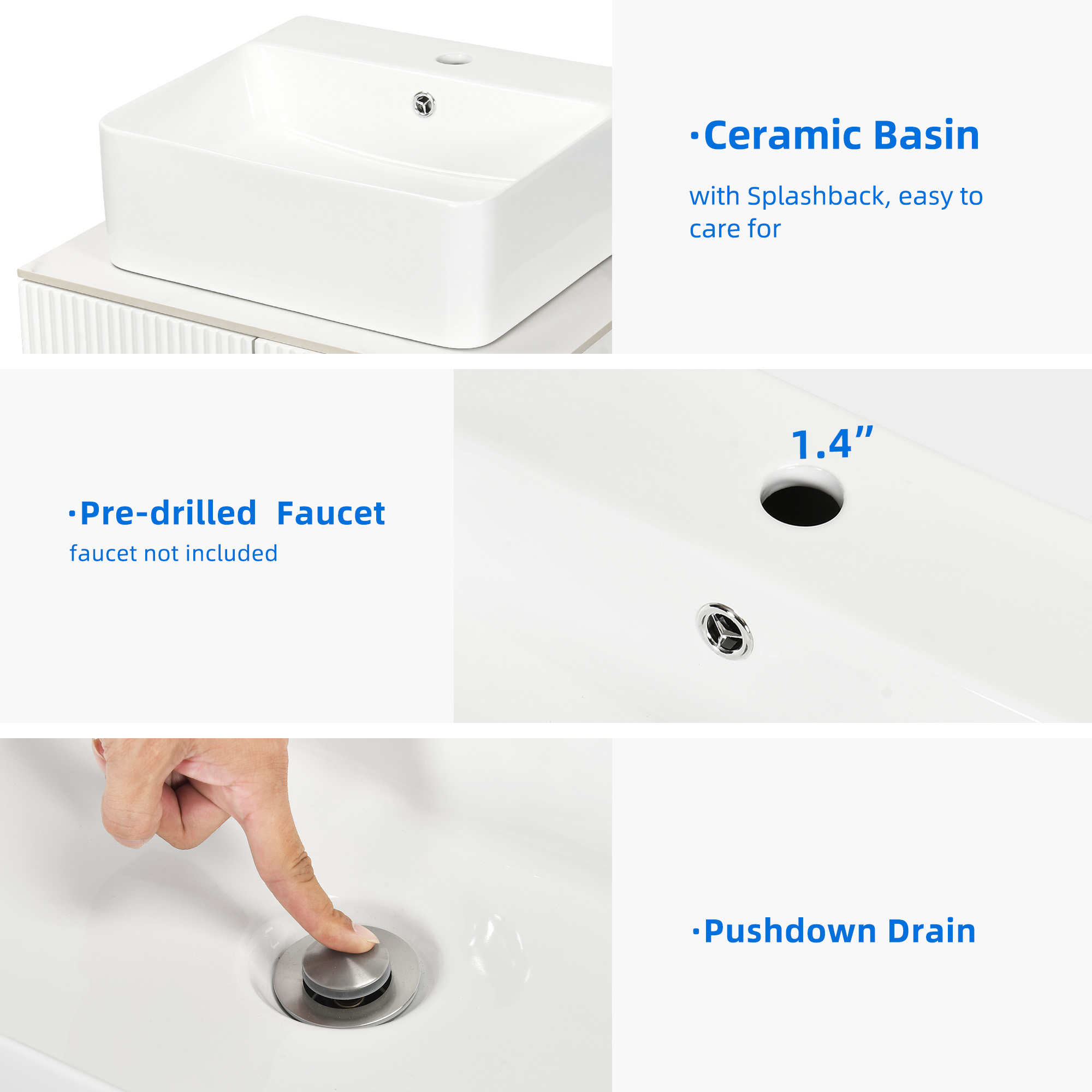 Uforic 24 Inch Bathroom Vanity with Countertop Sink Combo, Modern Bathroom Storage Cabinet with Drain, White and Gold