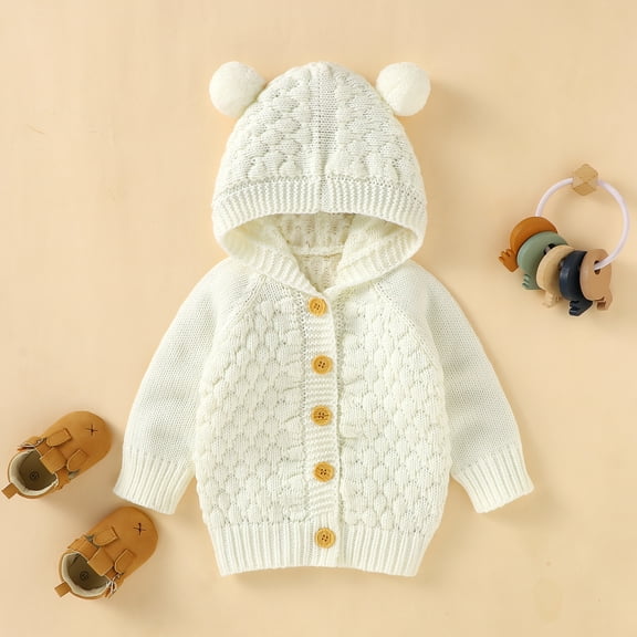 Winter Baby Boys Girls Sweaters Cardigans Autumn Pure Color Long Sleeve Knitted Newborn Infant Toddler Outwear Jackets with Hood