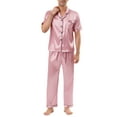 thumbnail image 2 of Unique Bargains Men's Button Down Satin Pajama Sets Short Sleeves Nightwear Small Pink, 2 of 5