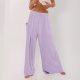 thumbnail image 2 of ABATAB Flowy Palazzo Pants for Women Ribbed Summer Baggy Outfits Wide Leg Beach Casual Vacation Pants with Pockets, 2 of 7