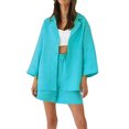 thumbnail image 1 of VISgogo, traje de pantalón informal de dos piezas para mujer, blusas abotonadas con cuello de solapa de color sólido y pantalones cortos holgados con cintura elástica VISgogo moda, 1 of 4