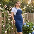thumbnail image 3 of Agnes Orinda Women's Plus Size Easter Adjustable Strap Back Slit Overall Bodycon Jean Denim Midi Dresses 1X Black Blue, 3 of 9