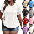 thumbnail image 7 of lcziwo Women Pleated Top Plus Size Top Loose Crew Neck Blouse Dressy Casual Basic Summer Tunic T-Shirts 2026 White,XXXXL, 7 of 7