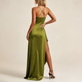 thumbnail image 4 of Women Spaghetti Strap Satin Maxi Evening Gown, Cowl Neck Ruched Bodycon Long Dress With High Side Slit, Elegant Formal Prom Wedding Guest Cocktail Party Dress Army Green,L, 4 of 6