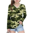 thumbnail image 2 of UQJfacai Girls Camo Long Sleeve T Shirts Kids Printed Novelty Graphic Tee Shirts V Neck Cute Tops Loose Casual Fashion Tunic Blouses, 2 of 8