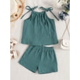 thumbnail image 3 of Musuos 2Pcs Baby Girl Summer Outfits 6 12 18 24M 3 4Y Solid Color Sleeveless Tie Strap Tank Tops + Shorts Set Casual Clothes for Toddler, 3 of 9