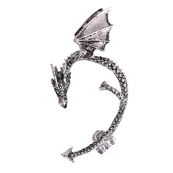 Alloy Dragon Cuff Earrings Gothic Climber Wrap Around Earrings for Non Piercing Ear Antique Silver 80x45mm 1pc