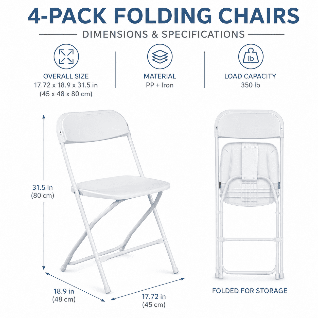 Alvantor 4 Pack Plastic Folding Chairs White Heavy Duty Indoor Outdoor Portable Stackable Chairs for Party Office Event Home