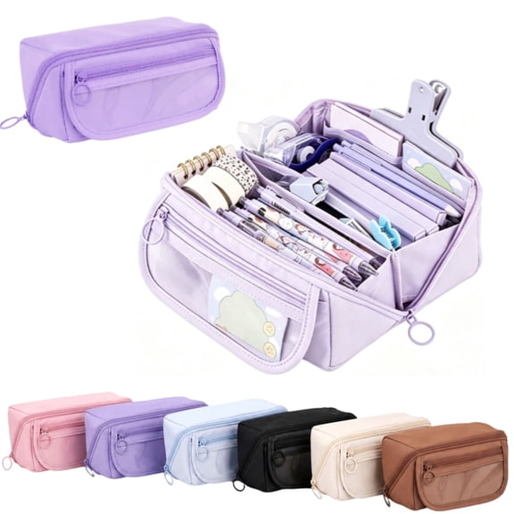 Cute Pencil Case, Aesthetic Pen Pouch, Back to School Large Capacity Pencil Case,Pencil Bag with Zipper, Portable Stationery Storage and Organizer, School Supplies for Teen and Adult Girls,Purple