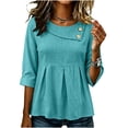 thumbnail image 6 of TGSLY Women's Crew Neck Linen Tops Dressy Decorative Buttons 3/4 Sleeve Shirts Casual Pleated Waist Peplum Hem Solid Color Blouses XXL, 6 of 8