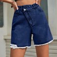 thumbnail image 4 of ClodeEU Women's High Waisted Frayed Hem Denim Bermuda Shorts,Casual Summer Jean Shorts with Pockets Dark Blue,Women's Plus XS, 4 of 6
