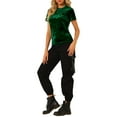 thumbnail image 3 of INSPIRE CHIC Women's Party Velvet Shirt Crew Neck Short Sleeve Casual T-Shirt M Green, 3 of 8