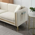thumbnail image 5 of 77.2” Modern Upholstered Velvet Sofa 3 Seater Couch with Removable Cushions Side Pocket Mid-Century Tufted Living Room Set Gold Metal Legs,2 Pillows Included, 5 of 5