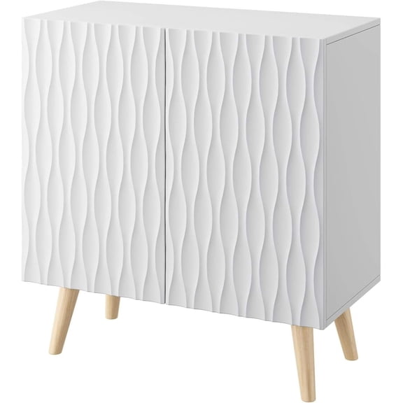 Modern Storage Cabinet with 2 Doors, Freestanding Wood Buffet Sideboard with Adjustable Shelf, White