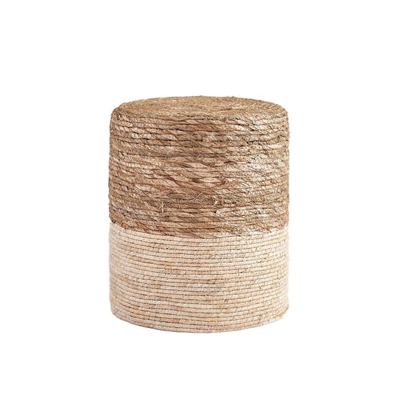 IVV 14" Pouf Ottoman,Natural Seagrass Hand Weaving Leisure Ottoman Foot Stool,Small Side Table with Anti-Slip Footpads for Living Room Bedroom (Natural & Beige)