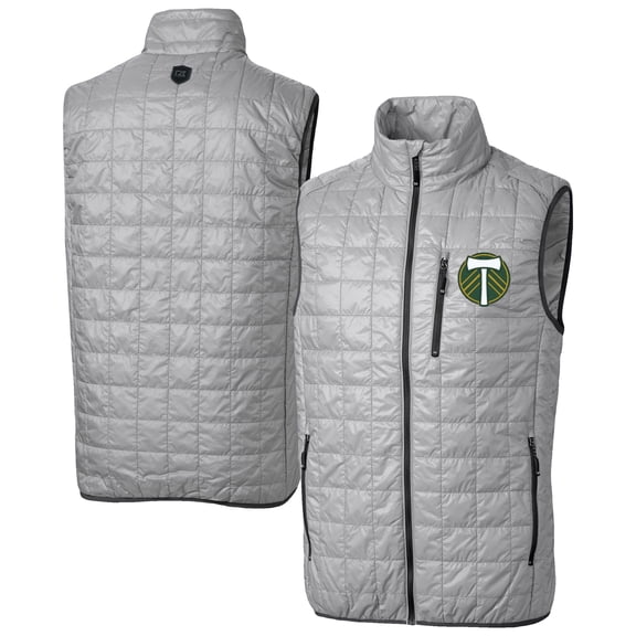 Men's-Cutter & Buck  Gray Portland Timbers Big & Tall Rainier PrimaLoft Eco Insulated Full-Zip Puffer Vest