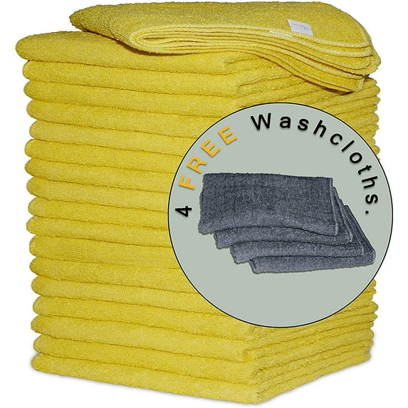 WASHCLOTHS Towels 11x11" Yellow 18 Pack, 100% Cotton Rich Fingertip, Cleaning Bar towel, Microfiber Alternate with 4 Free WASHCLOTHS -by COTTON HOMES