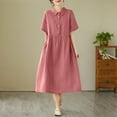 thumbnail image 2 of hotojiny Spring Dresses for Women 2025 Cute Collar Button Tunic Dress Loose Solid Color Flowy A-Line Beach Midi Dresses, 2 of 7