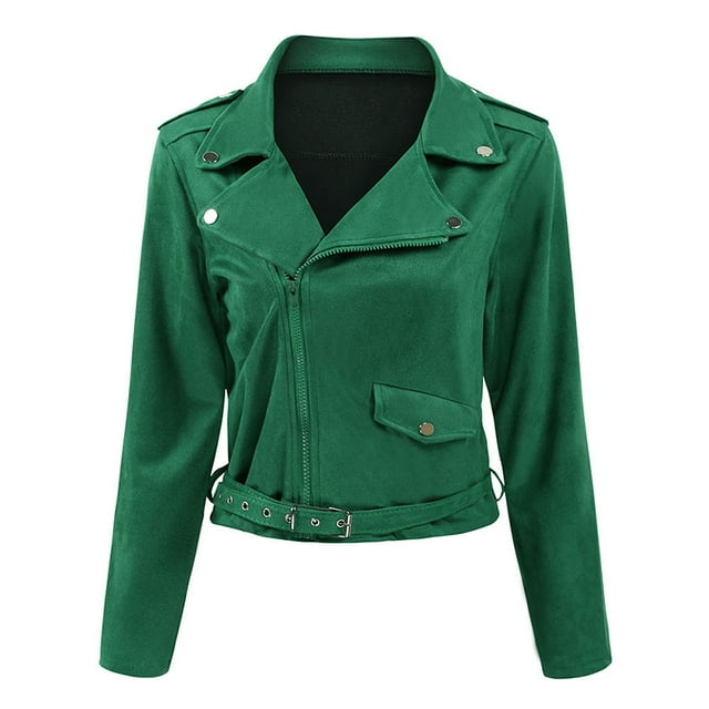 Fashion Women Faux Suede Jacket Solid Turn Down Collar Long Sleeve Thin Belted Coat Outerwear