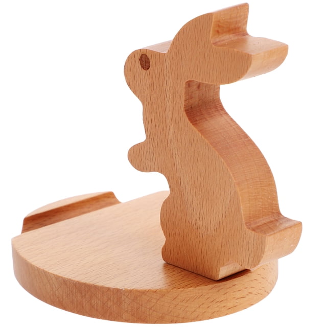MasteelfCA Wood Cellphone Holder Rabbit Tabletop Mobile Tablet Holder Bunny Wood Craft Ornament for Office