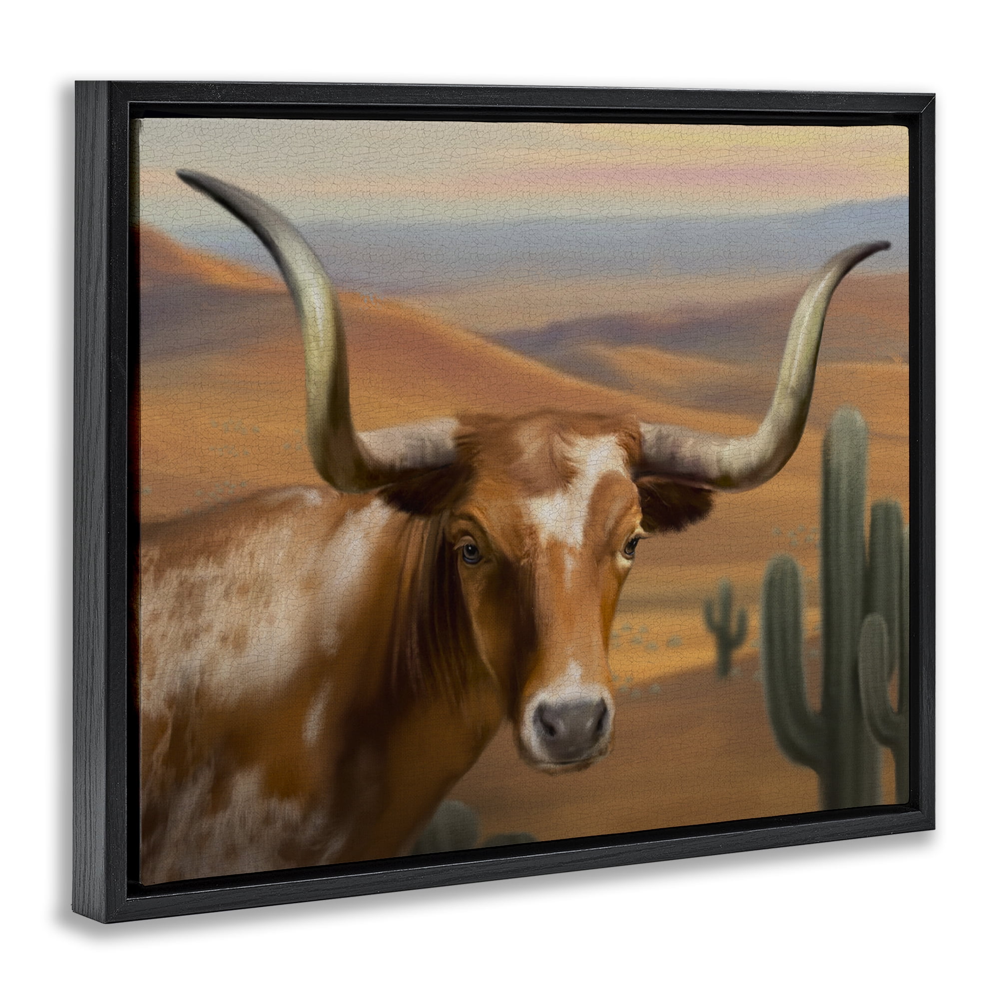 Stupell Industries Longhorn Western Landscape Black Framed Floater Canvas Wall Art, design by Matthew Piotrowicz