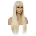 thumbnail image 4 of RightOn 28" Blonde Wigs Straight Long Hair Wigs with Bangs Women Girls Light Blonde Wig Synthetic Natural Looking Wigs with Wig Cap, 4 of 6