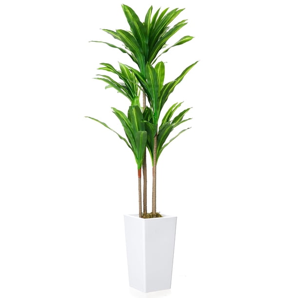 Yeshouse Planta artificial de banano artificial, planta tropical perenne en maceta con macetero blanco alto para sala de estar, entrada, porche u oficina