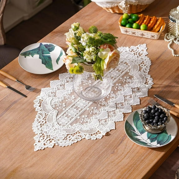 White Vintage Embroidered Lace Table Runner Doily Wedding Party Banquet Decor