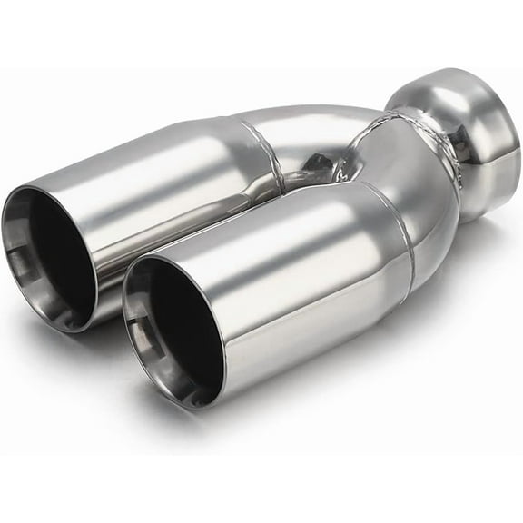A-KARCK Dual Outlet Exhaust Tip 2.25" Inlet,Polished Double Wall Tailpipe Tip 3" Inlet Dual 3" Outlet 9.5" Long, Stainless Steel