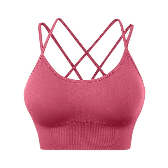 Prolriy Sports Bras for Women High Support Womens Back Sport Bras Padded Strappy Cropped Bras for Yoga Workout Fitness Bras Bralettes for Women Watermelon Red S