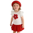 thumbnail image 5 of Amidoa Girls Summer 2 Piece Outfits Floral Cute Short Sleeve and Casual Pleated Skirt Kids Clothing Set Red Size Red Size 12, 5 of 9