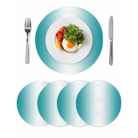 Teal Ombre Round Placemats Set of 4 Braided Polypropylene Place Mats Turquoise White Gradient Modern Abstract Art Washable Table Mats for Kitchen Dinner Holiday Wedding Party Coffee Table Decor 15