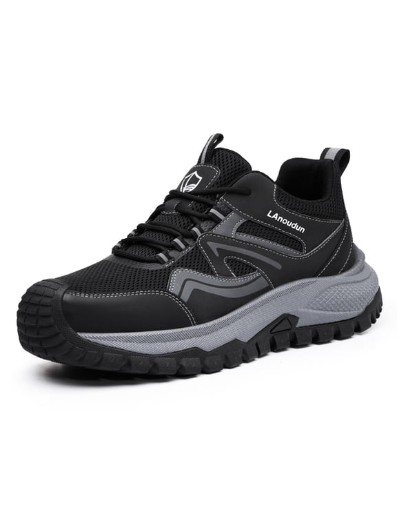 Steel Toe Shoes for Men Women Lightweight Safety Work Shoes Wear-Resistant Breathable Low Top Work Shoes for Warehouse Black