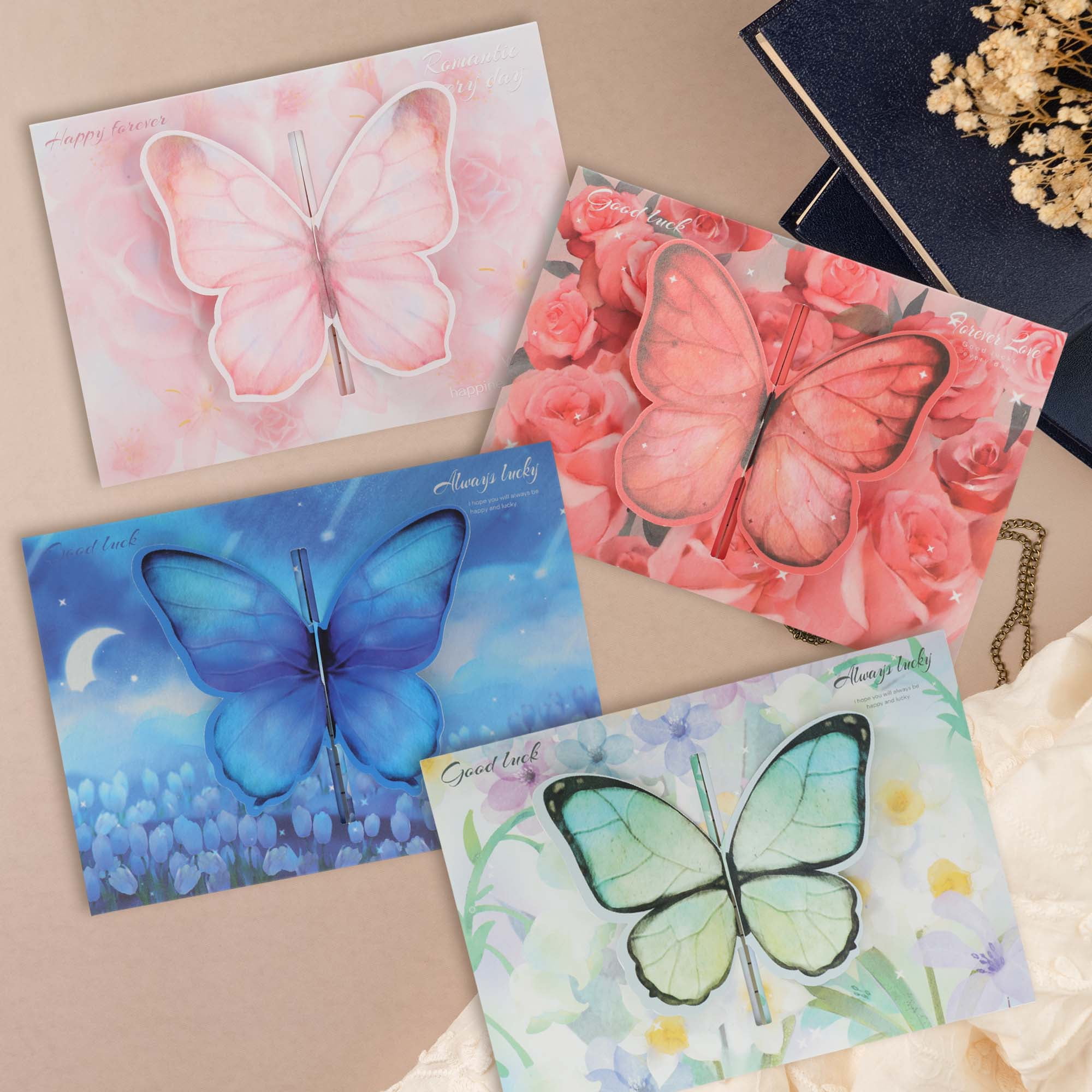 Unique Bargains 4 Pcs Greeting Cards with Butterfly Pattern for All Occasions Blue