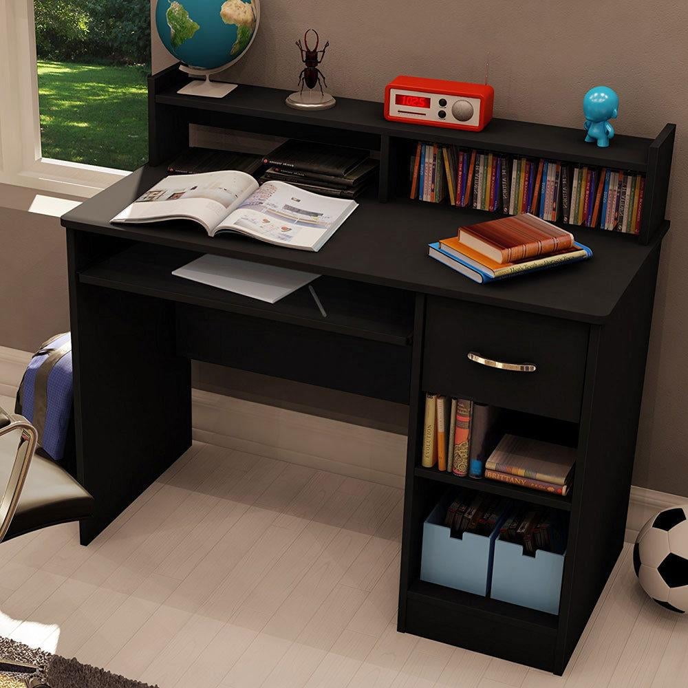 Ktaxon Compact Wood PC Desk, Black Home Office Table with Drawer