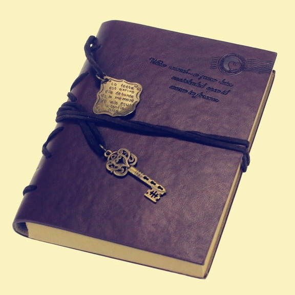 Dark Brown Vintage Key String Leather Notebook, PU Leather Bound Diary Journal, Portable Writing Note Book, Travel Diary for Home Office Note Taking and Planning, Dark Brown, 3.9*5.5*0.8in