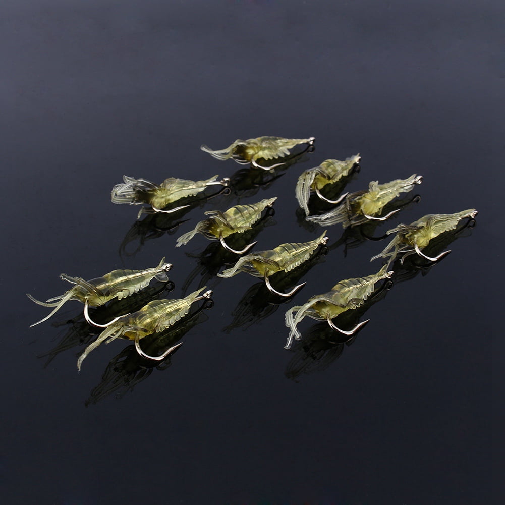 Lot De 8 Leurres Crevettes Phosphorescents 7,8 Cm - Pour Pêche En Eau Salée, Nocturne - Avec œil 3D Et Perles Cliquetantes - 6