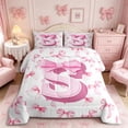 thumbnail image 2 of Meiyoeat Pink Letter S Full Size Comforter Sets 3 Pieces for Teens Girls, Cute Ribbon Bow Bedding Sets for Bedroom, Pink White,Pink Reversible, 2 of 7