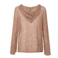 thumbnail image 6 of CFMIURAN Women's Hollow Out Fishnet Knit Hooded Sweater Tops V Neck Long Sleeve Loose Oversized Casual Cover Up Solid Color Lightweight Crochet Pullover Blouses(Khaki, 3XL), 6 of 8