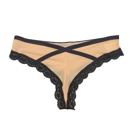 

Quealent Panties For Women Briefs Fashion Lace Lingerie Underwear Lace Pants Lace Low Waist Underwear Beige S