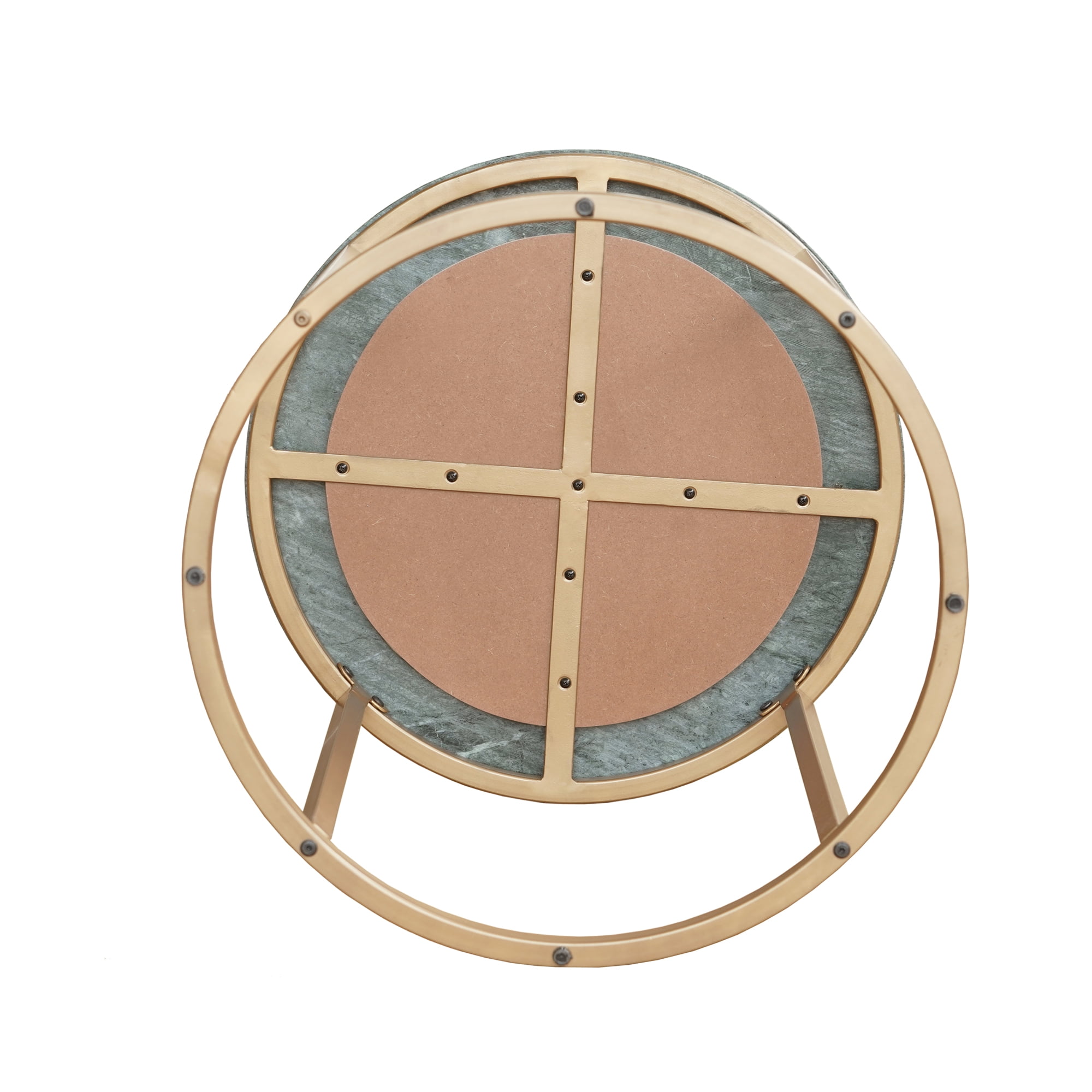 Ox Bay Savannah Round Side Table with Green Marble Top and Gold Base, Glam Style