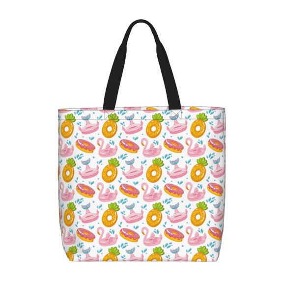Honeii Flamingo And Pineapple Print Tote Bag, Reusable Grocery Shopping Bag,Shoulder Bag with Inner Pocket