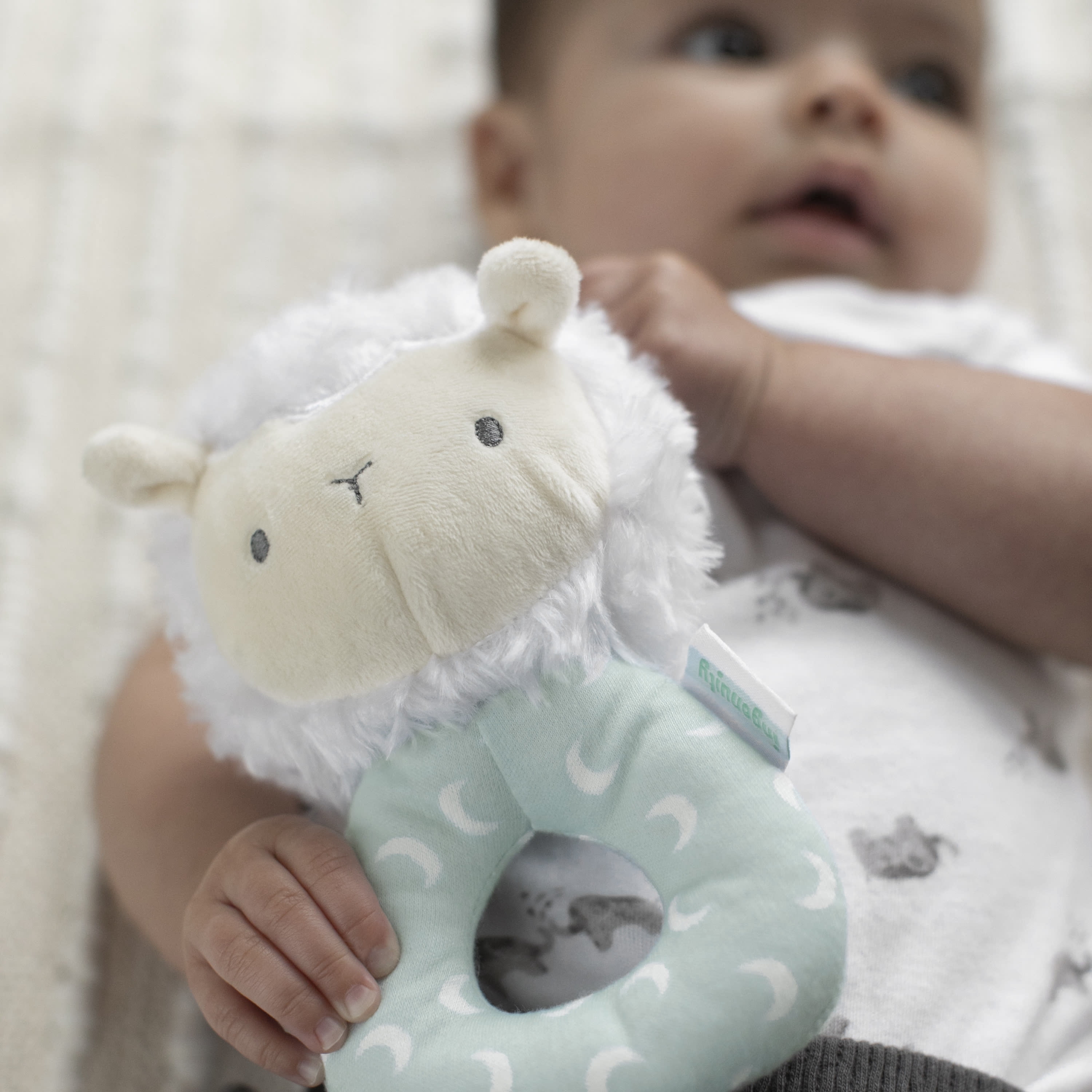 Ingenuity Premium Soft Plush Ring Rattle - Sheppy the Sheep, Ages Newborn +