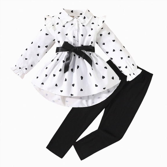 NOLDARES Toddler Girl Fall Winter Clothes Baby Crewneck Print Sweatshirts Pants Set Long Sleeve Outfits Set(White,6-7 Y)